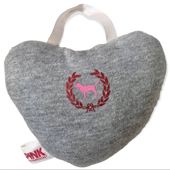 Vintage Y2K Victoria’s Secret PINK Heart Mini Pillow Stuffed Gray Pink Dog Rare - Picture 2 of 3